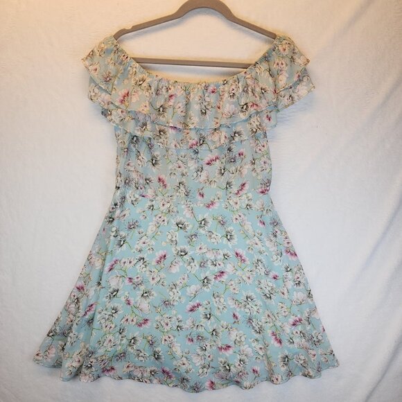 Forever 21 Dress Womens Size Large Floral Off The Shoulder Powder Blue A Line - Picture 1 of 8